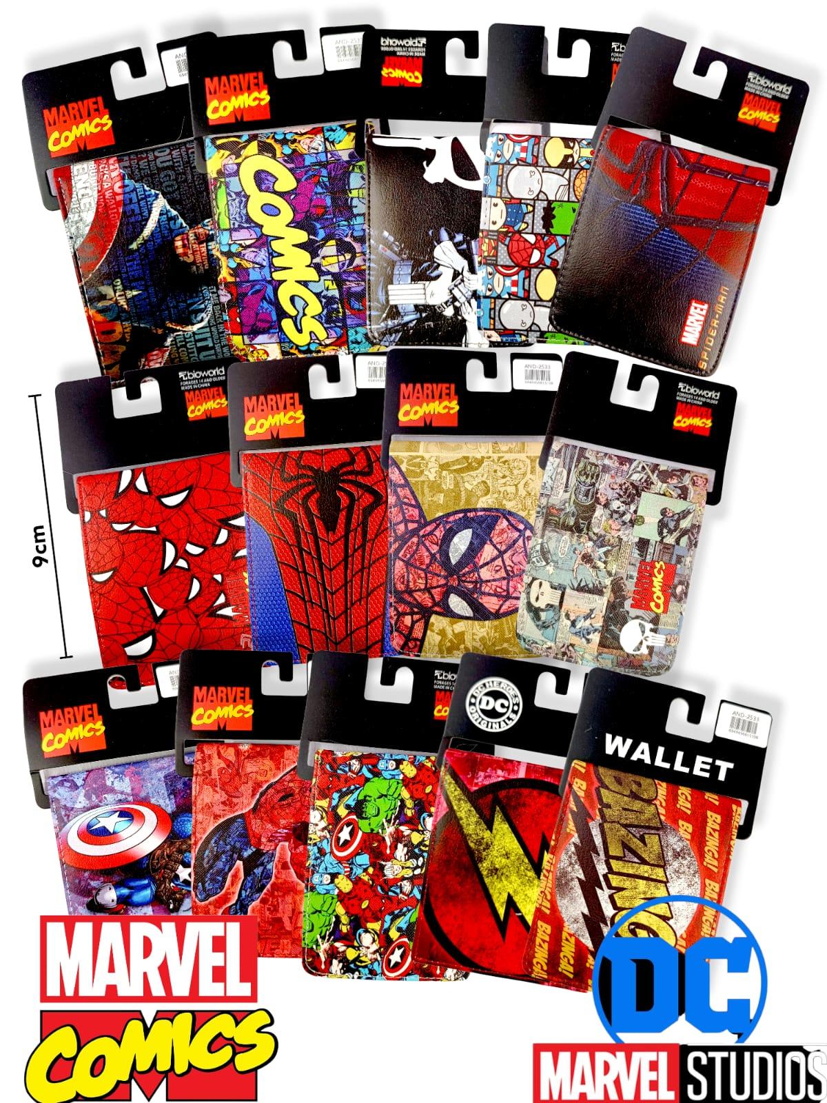 Billetera Cuerina MARVEL COMICS Y MARVEL DC Importado 9cm