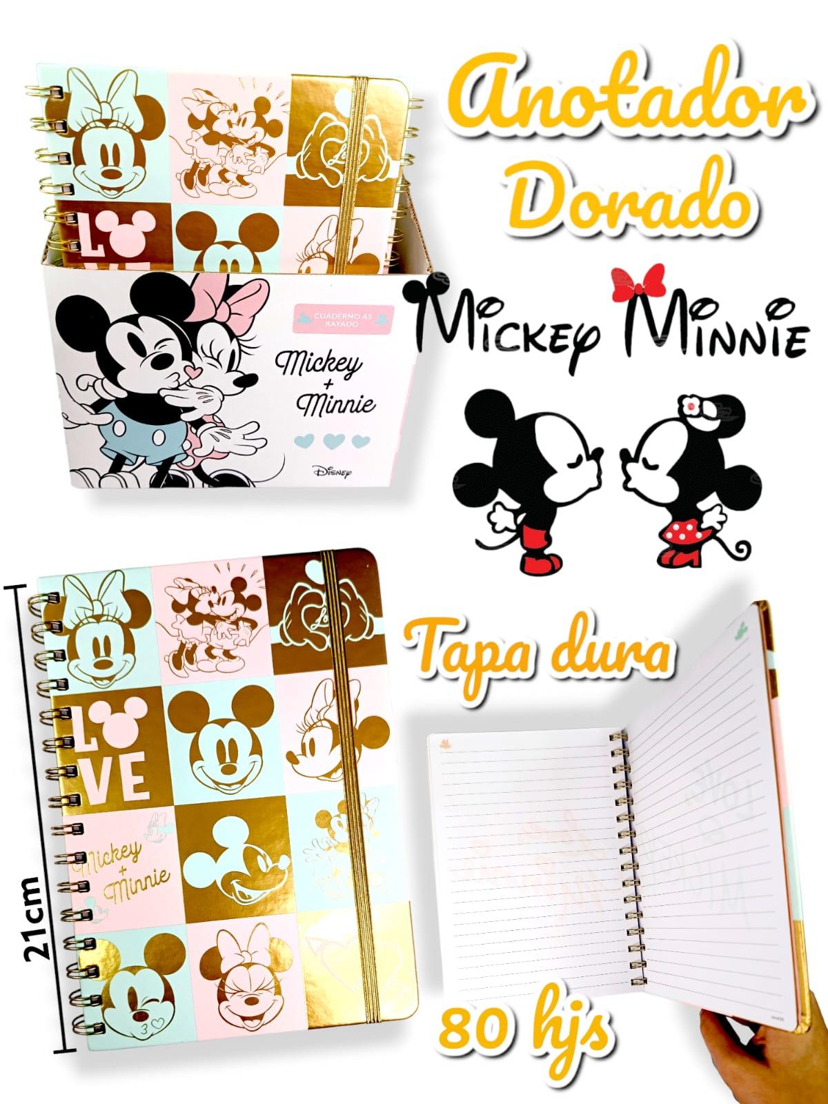 Anotador Dorado MICKEY Y MINNIE Tapa Dura 21cm