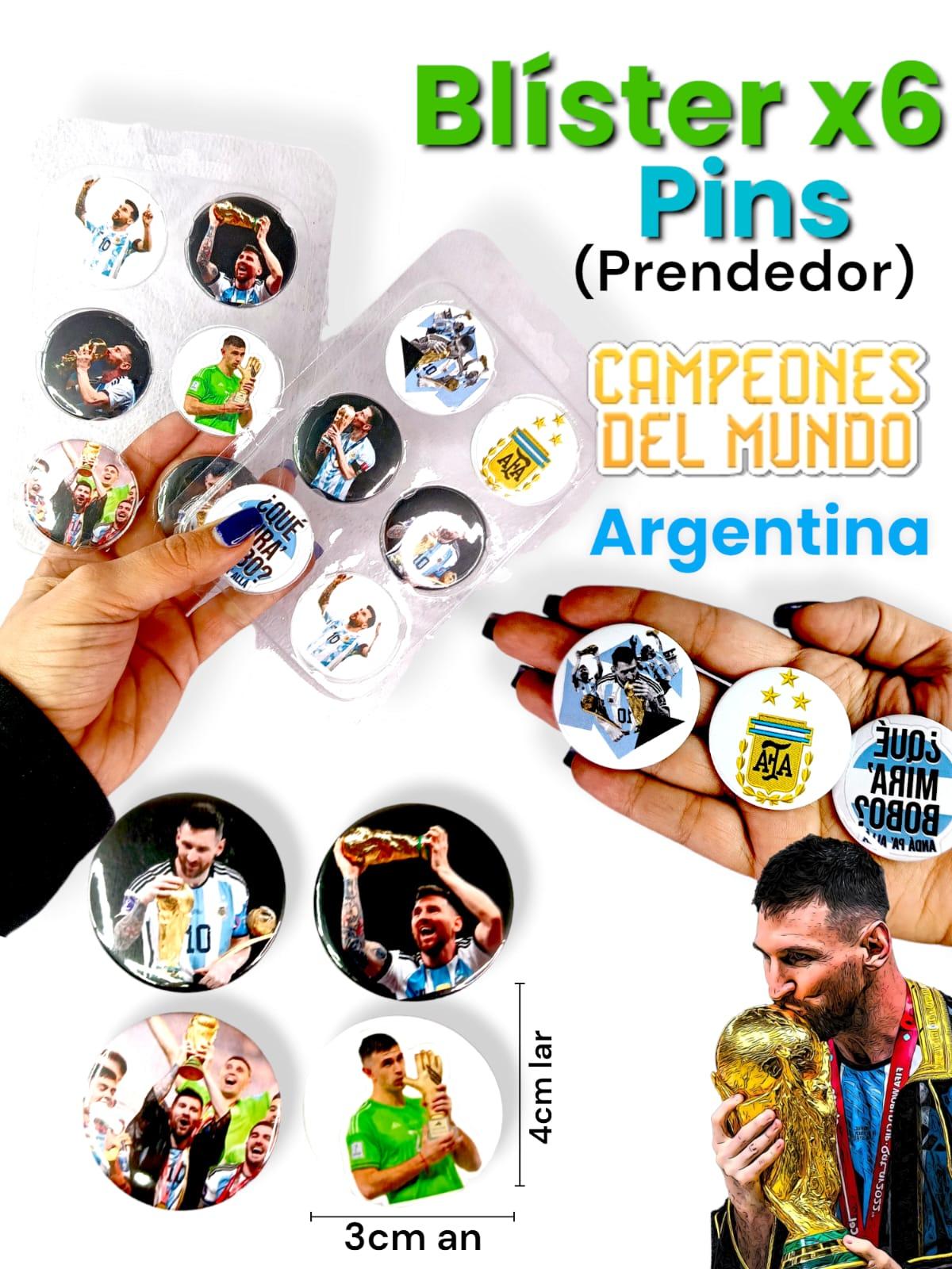 Blister de 6 PINS (Prendedor) CAMPEONES DEL MUNDO ARGENTINA