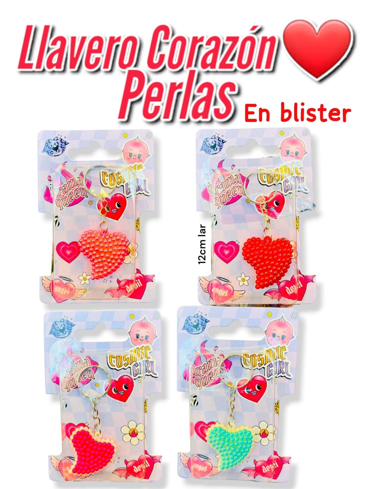  Llavero Corazon Perla en Carton blister Exhibidor