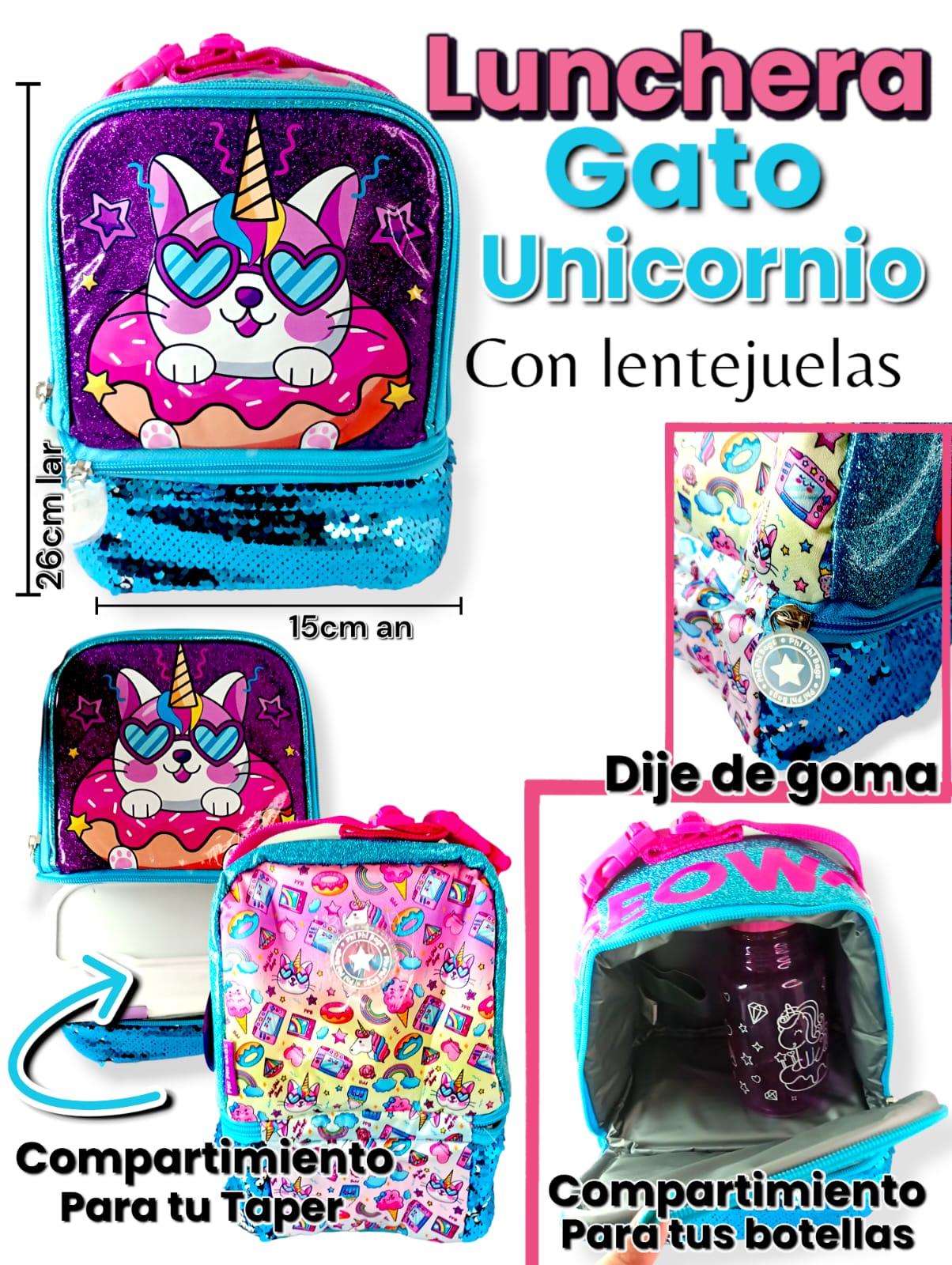 Lunchera GATO UNICORNIO Con Lentejuelas