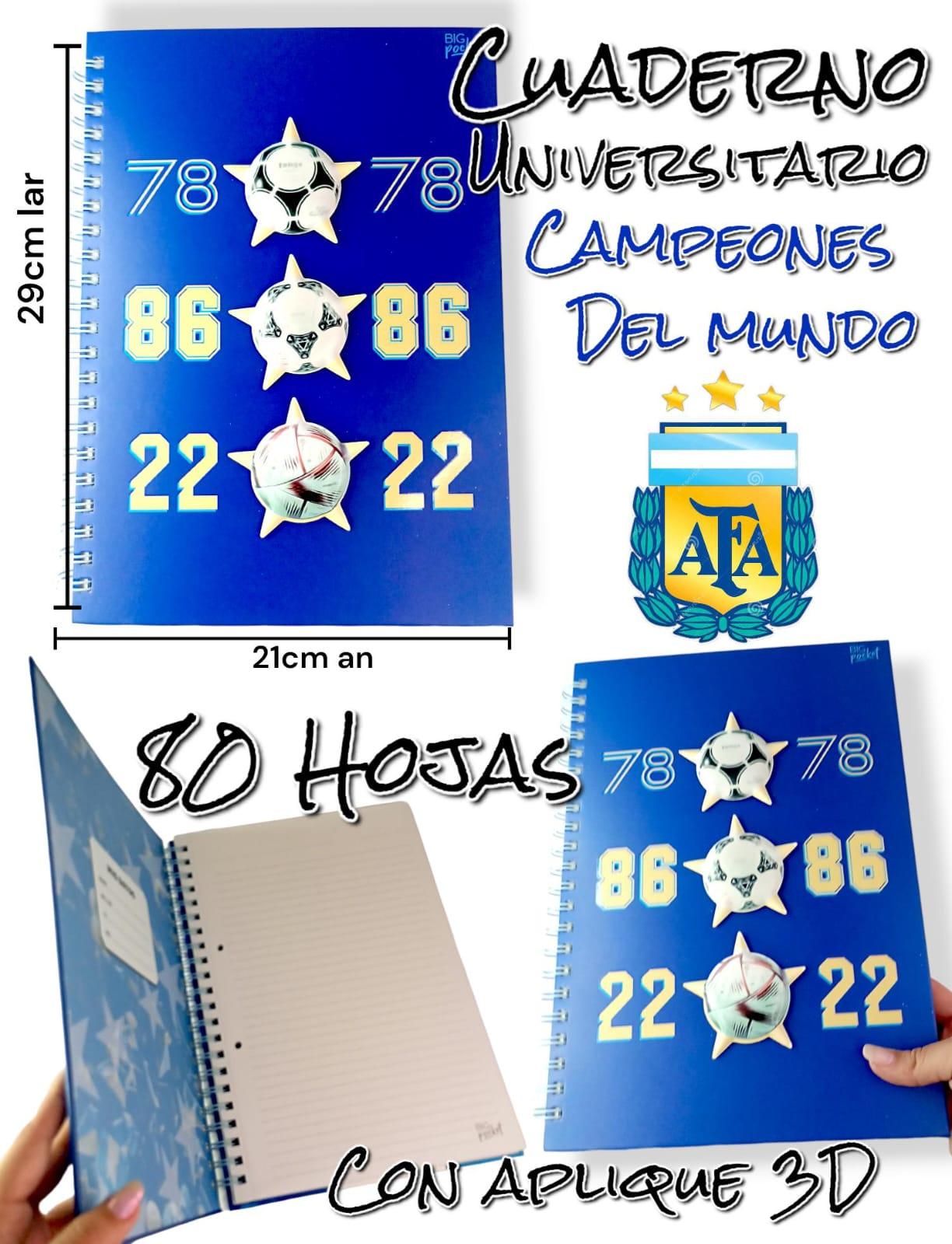 CUADERNO UNIVERSITARIO TAPA DURA CAMPEONES DEL MUNDO