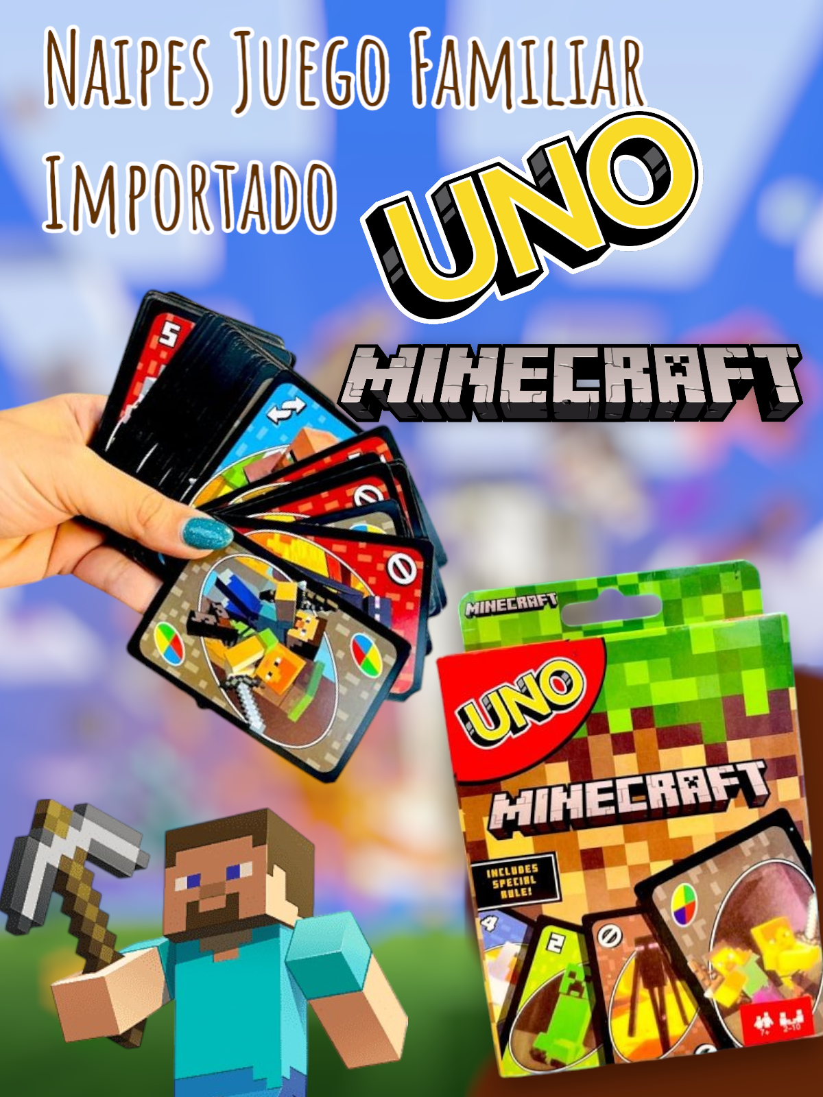 Naipes UNO Minecraft Juego Familiar 