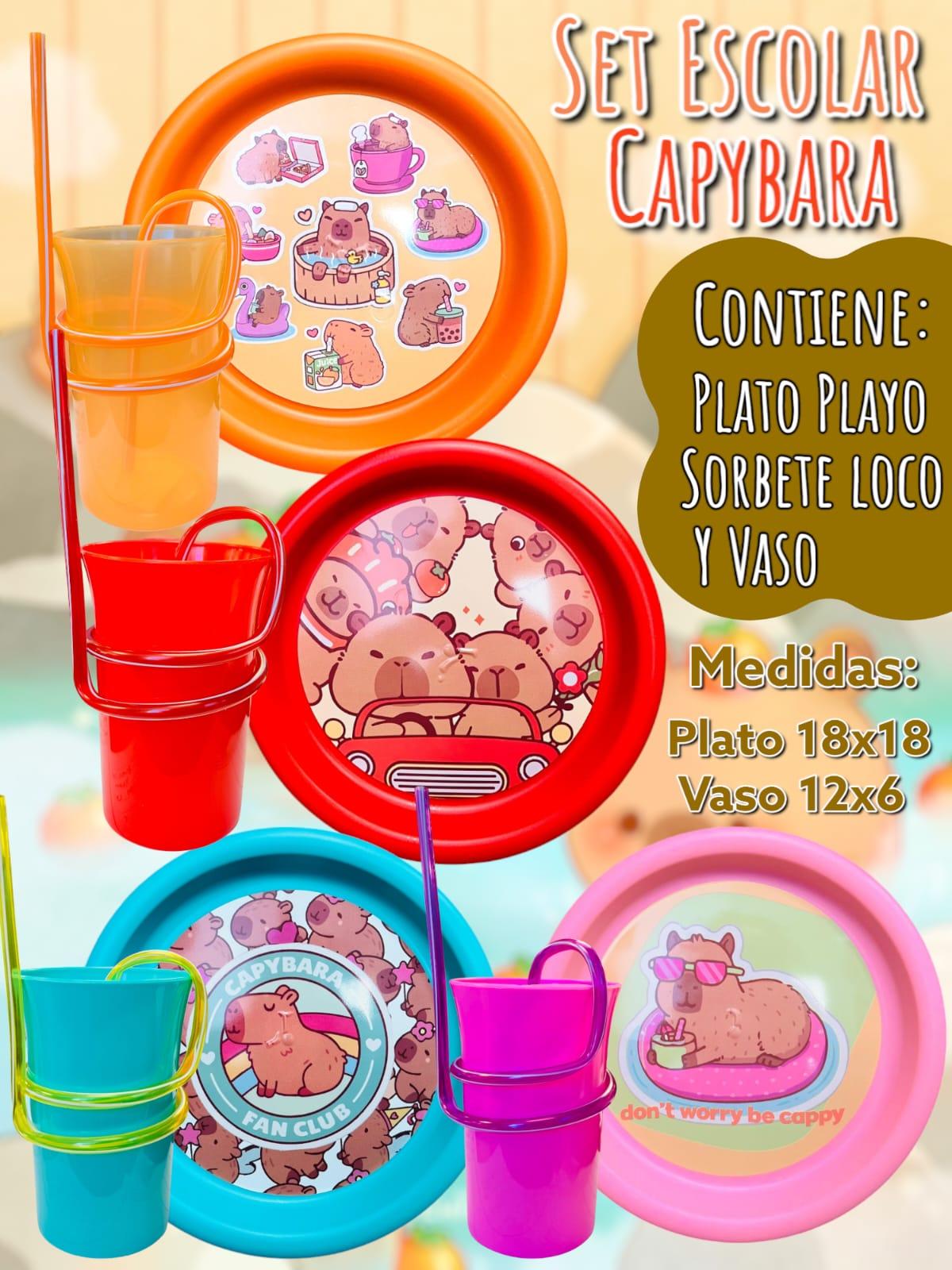 Set Escolar Capybara Plato Playo+ Vaso Sorbete Loco