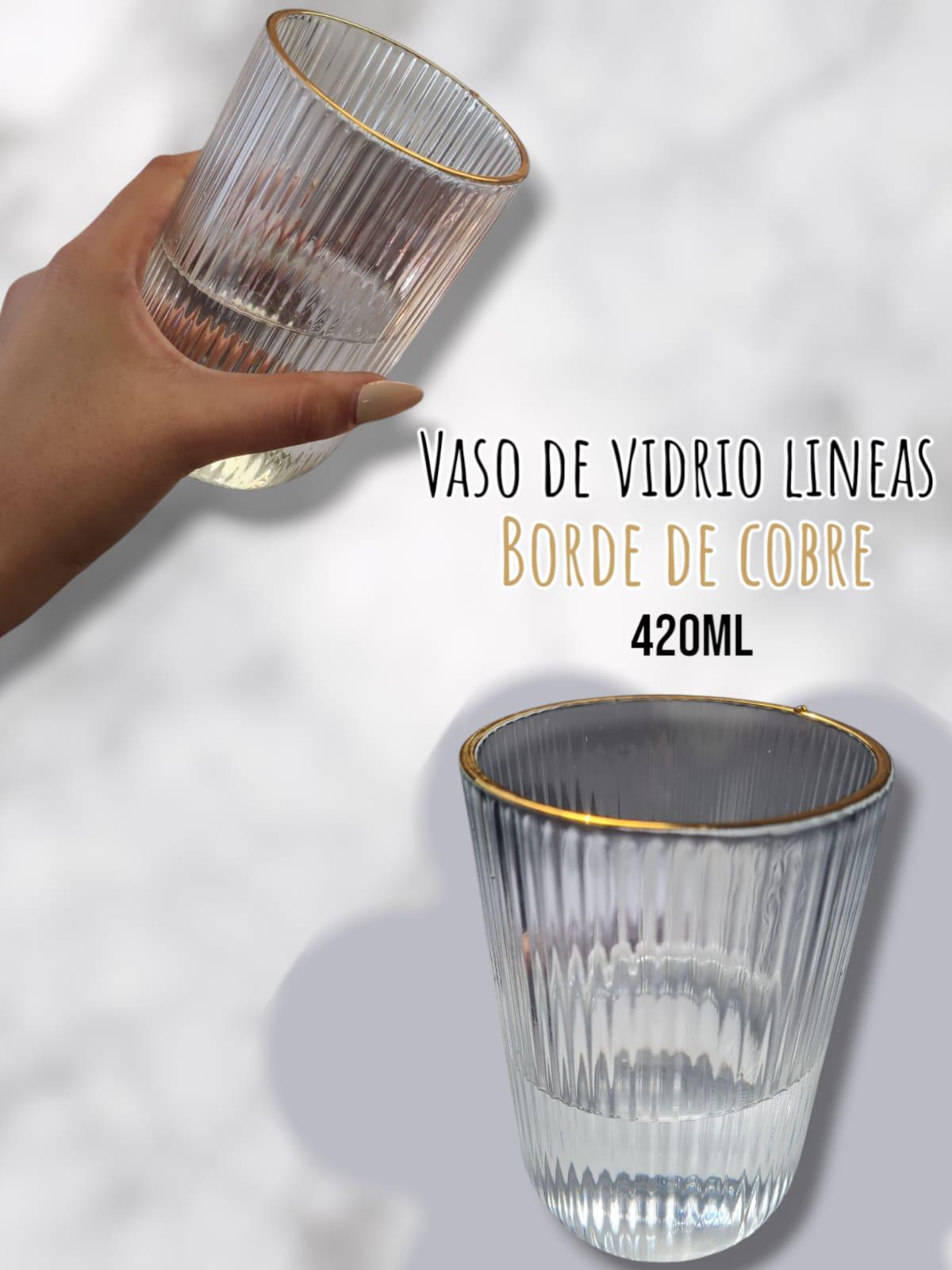 Vaso de Vidrio Lineas Borde de Cobre 420ml