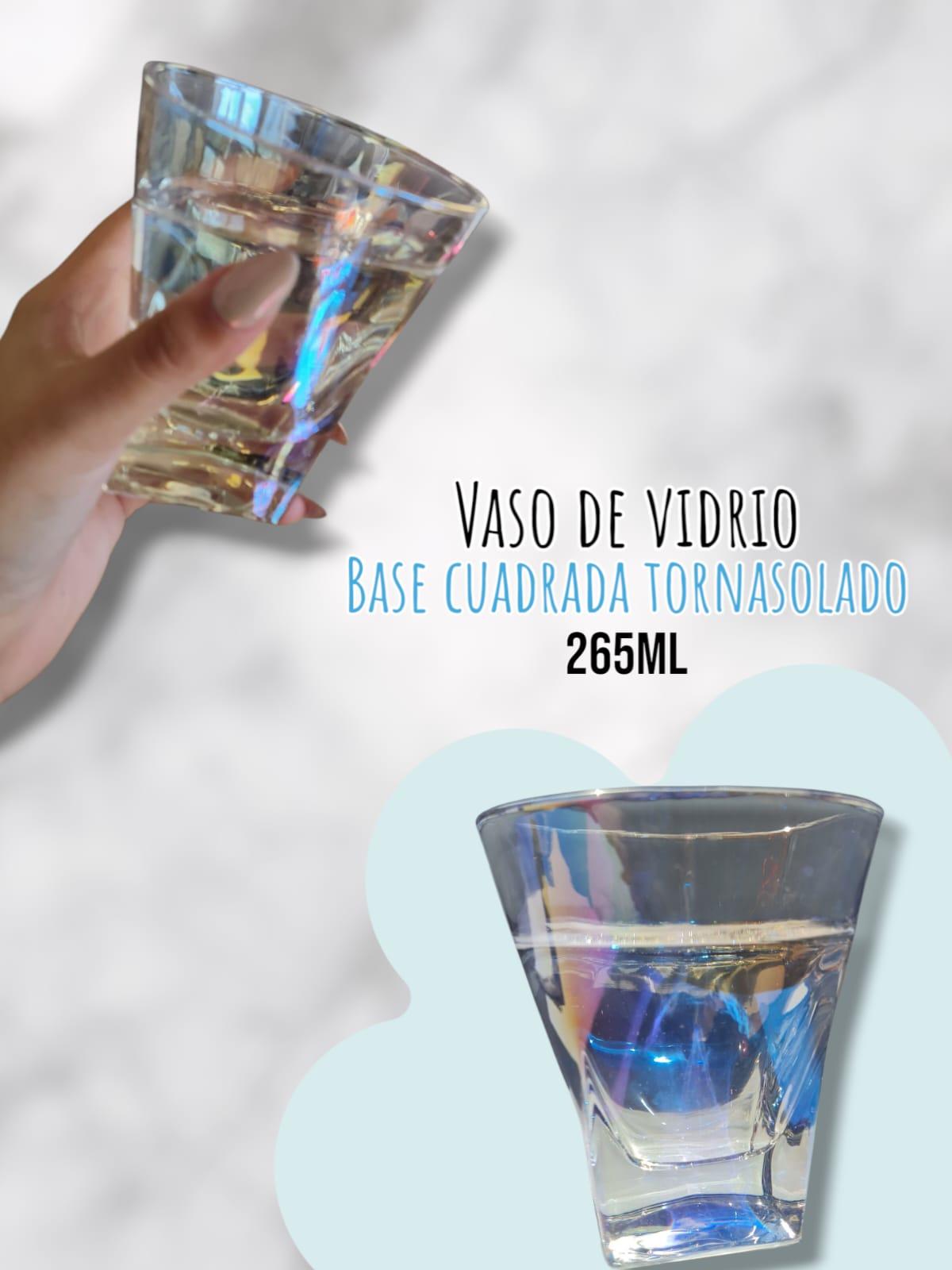Vaso de Vidrio Base Cuadrada Tornasolado 265ml