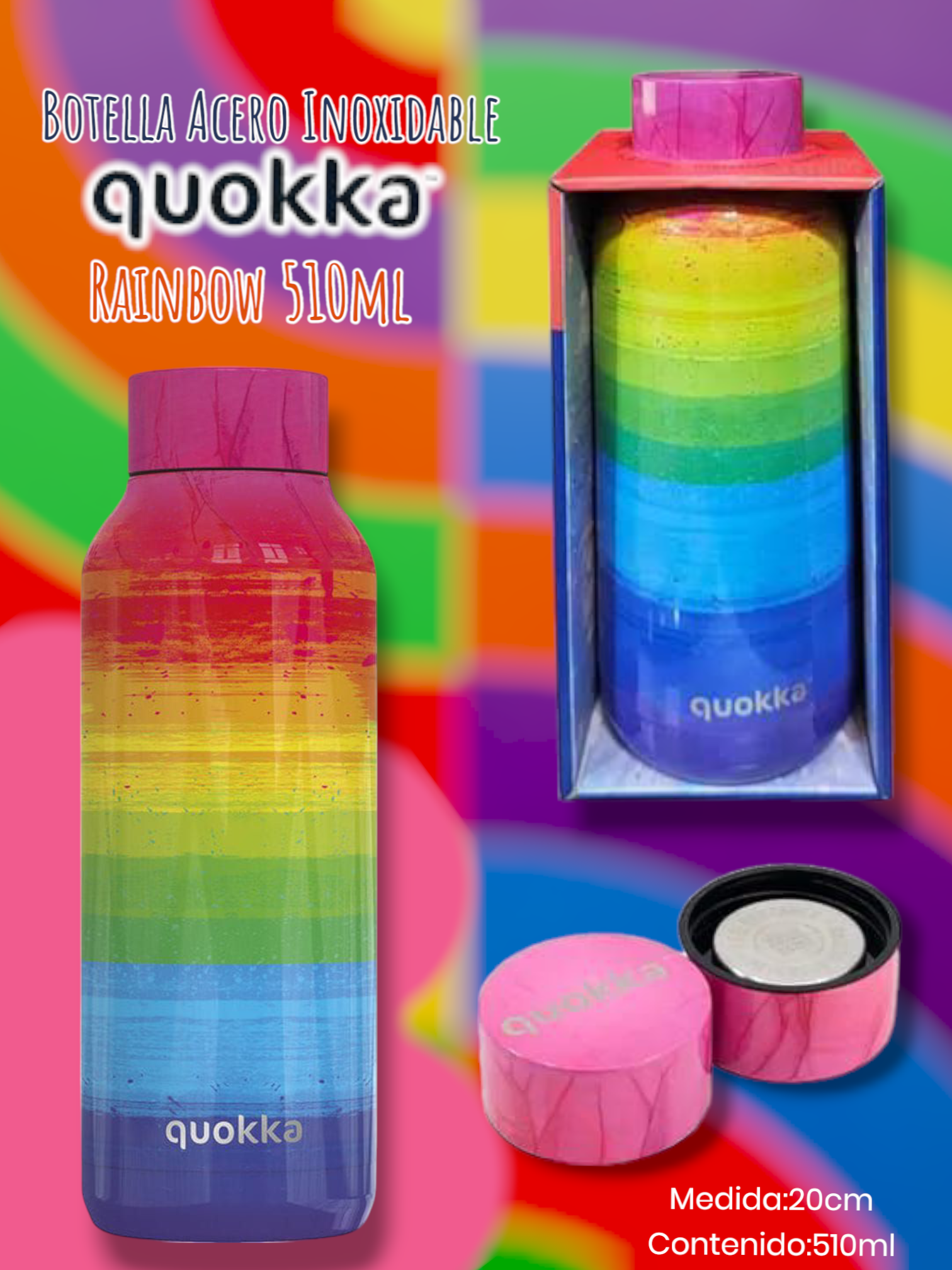 Botella Acero Inoxidable Quokka Rainbow 510ml