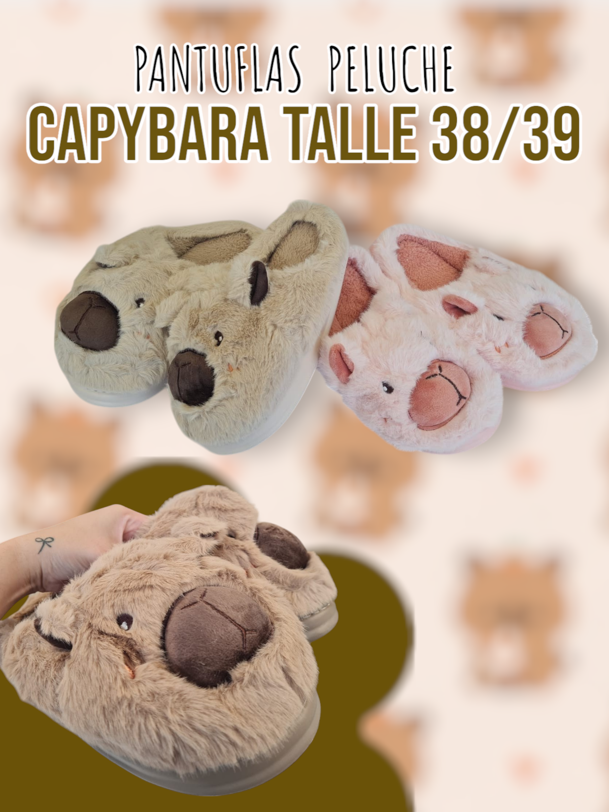 Pantuflas Peluche Capybara Talle 38 39