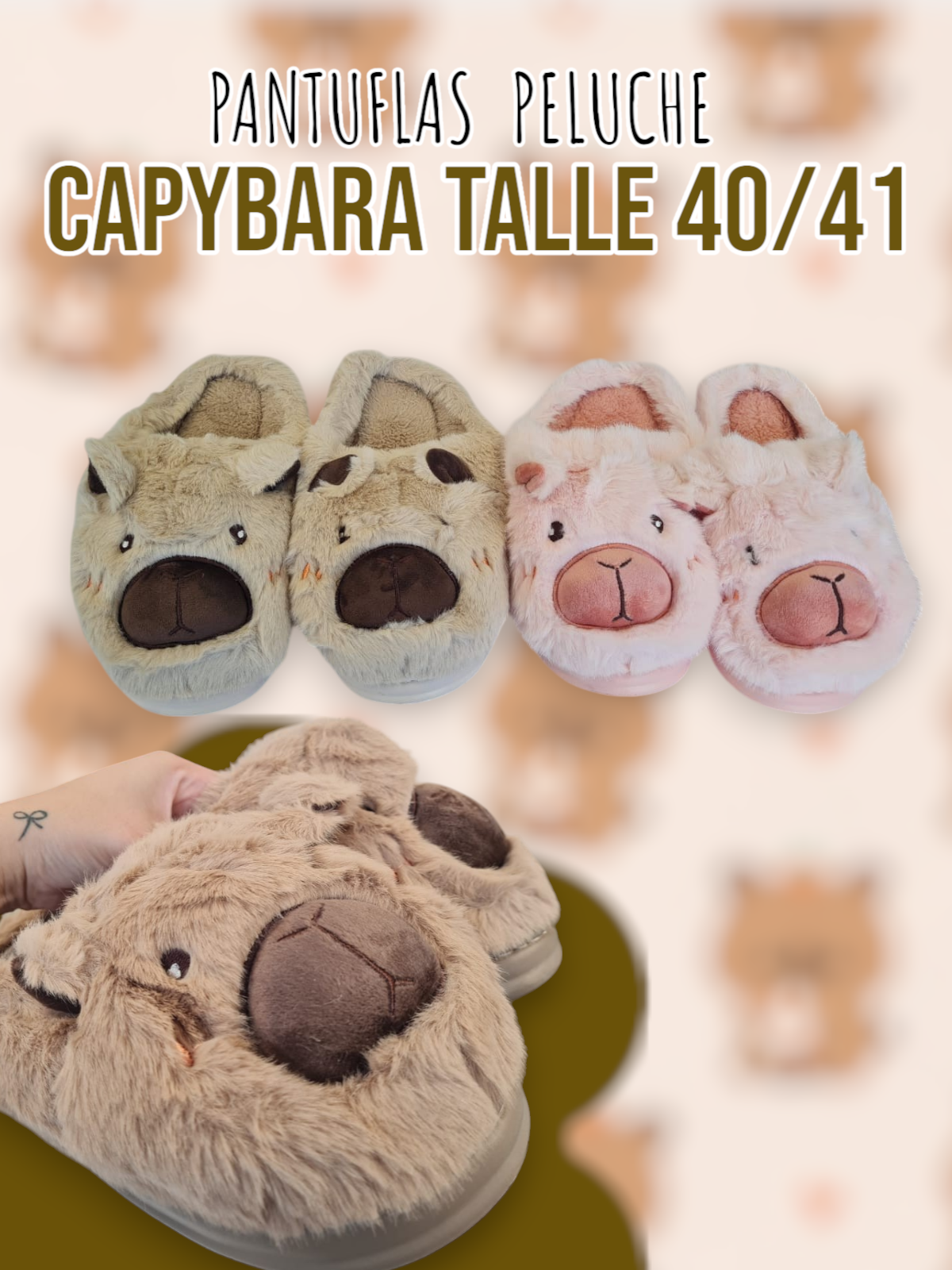 Pantuflas Peluche Capybara Talle 40 41 