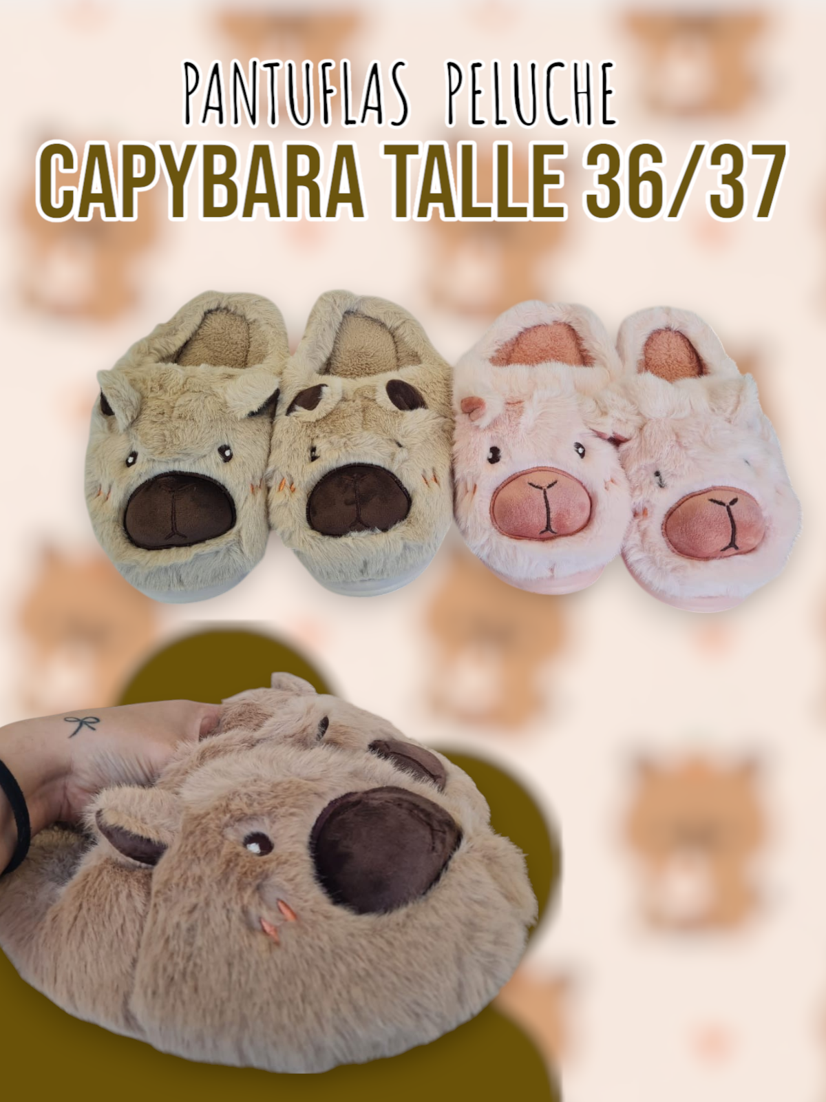 Pantuflas Peluche Capybara Talle 36 37