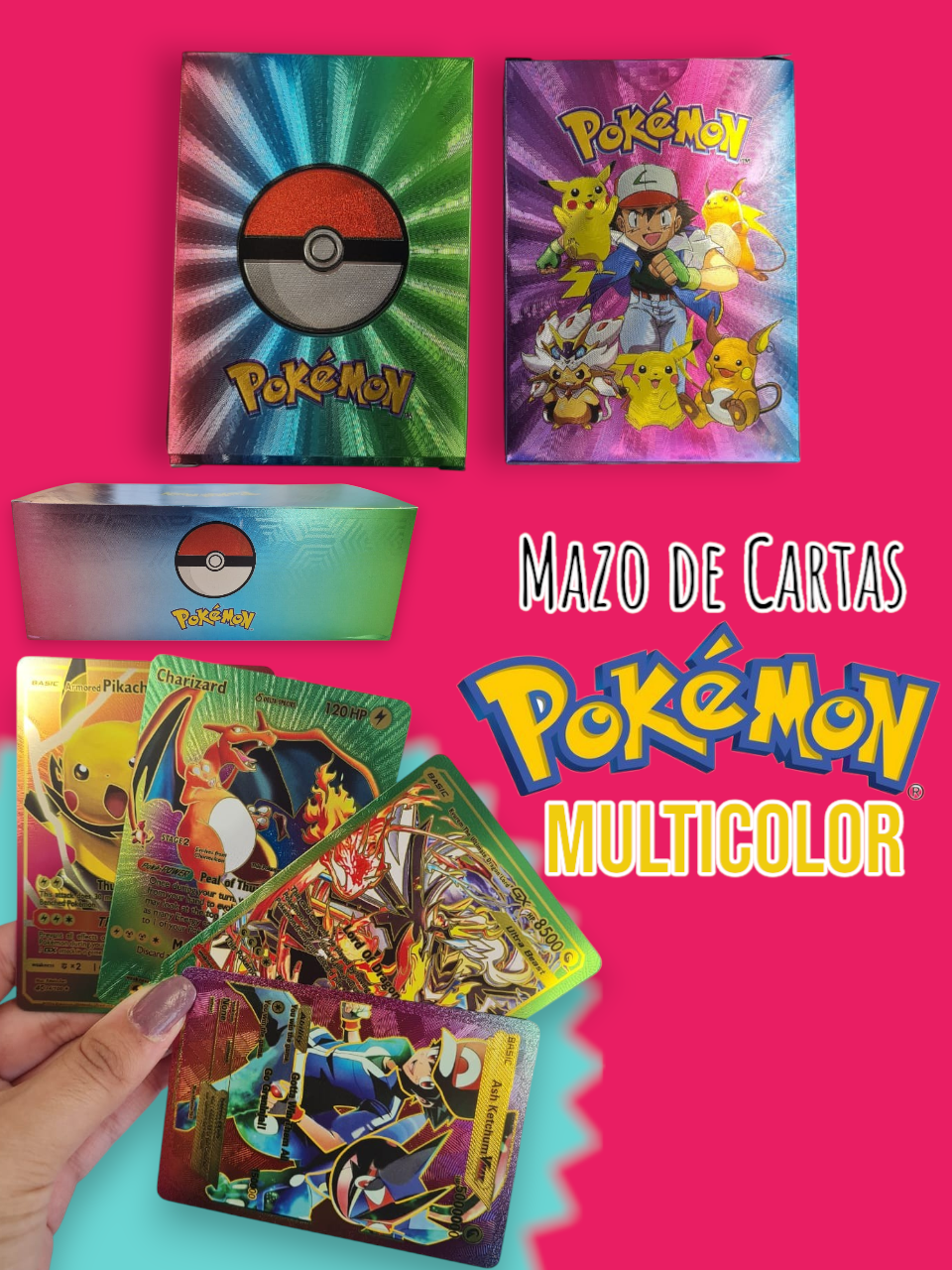 Mazo de Cartas Pokemon Multicolor  (55 CARTAS Plasticas )