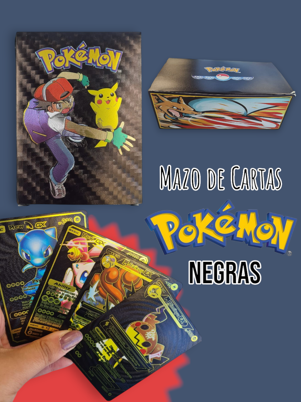 Mazo de Cartas Pokemon Negras (55 CARTAS Plasticas )