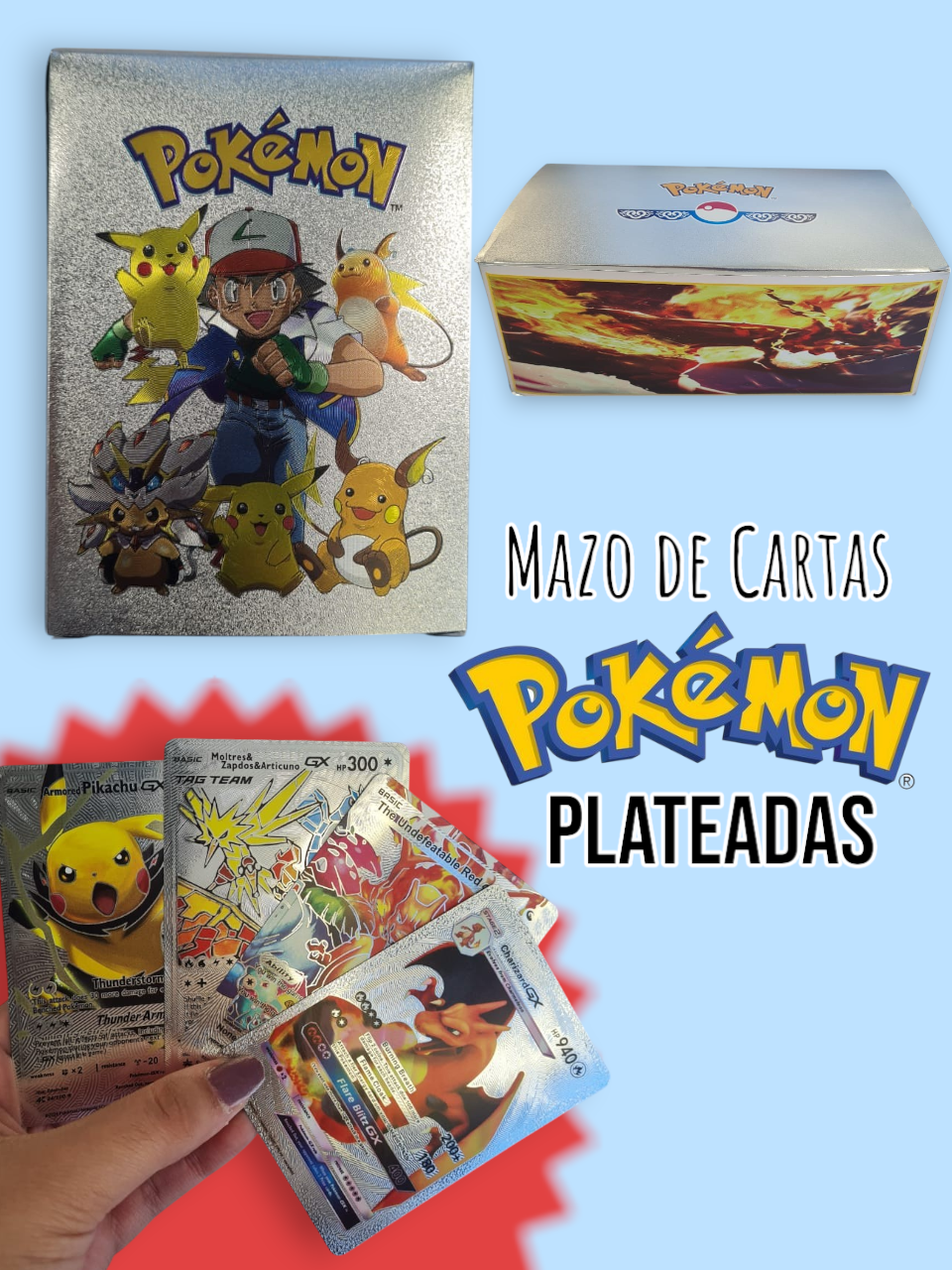 Mazo de Cartas Pokemon Plateadas  (55 CARTAS Plasticas )