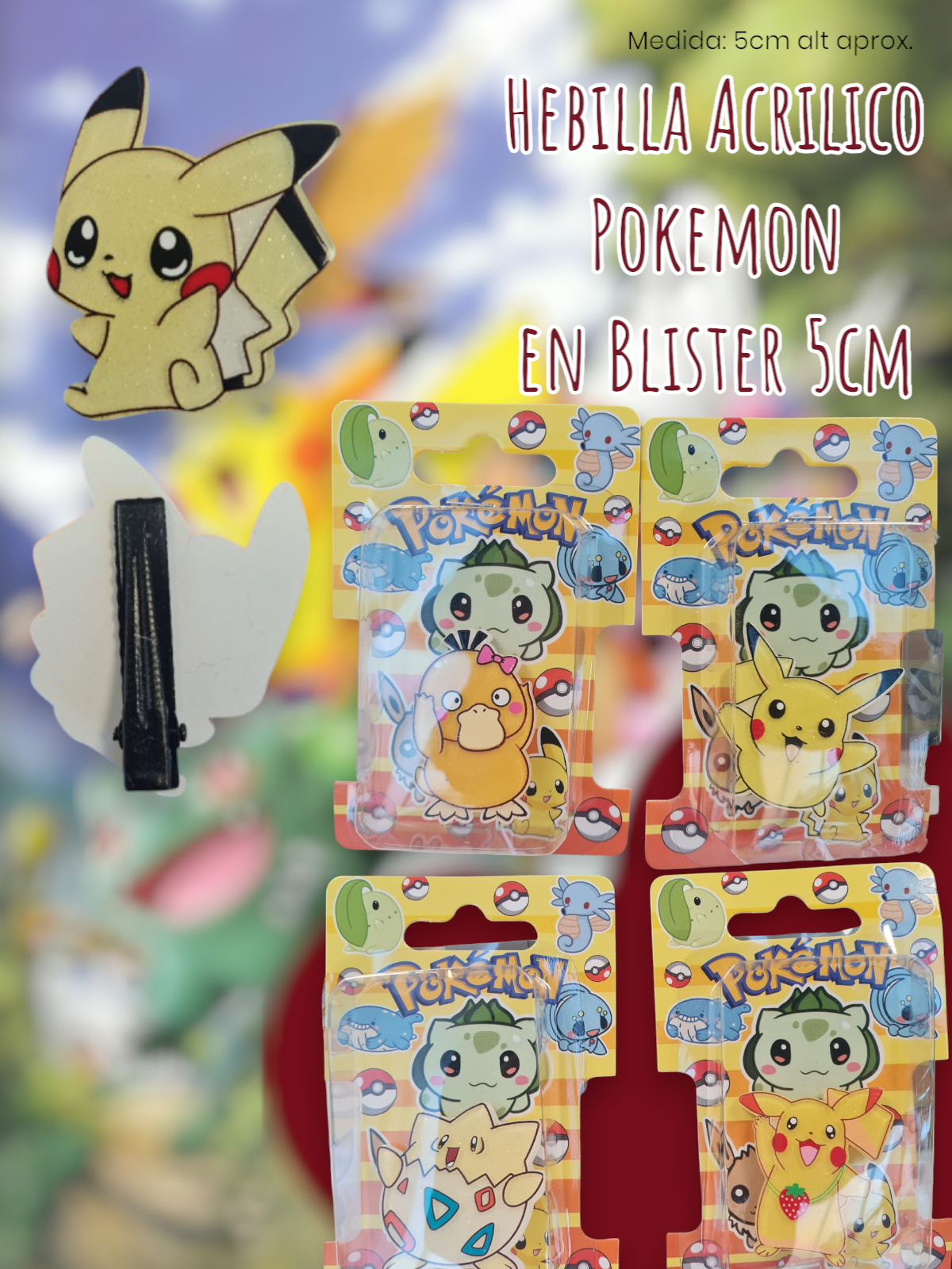 Hebilla Acrilico Pokemon en Blister 5cm