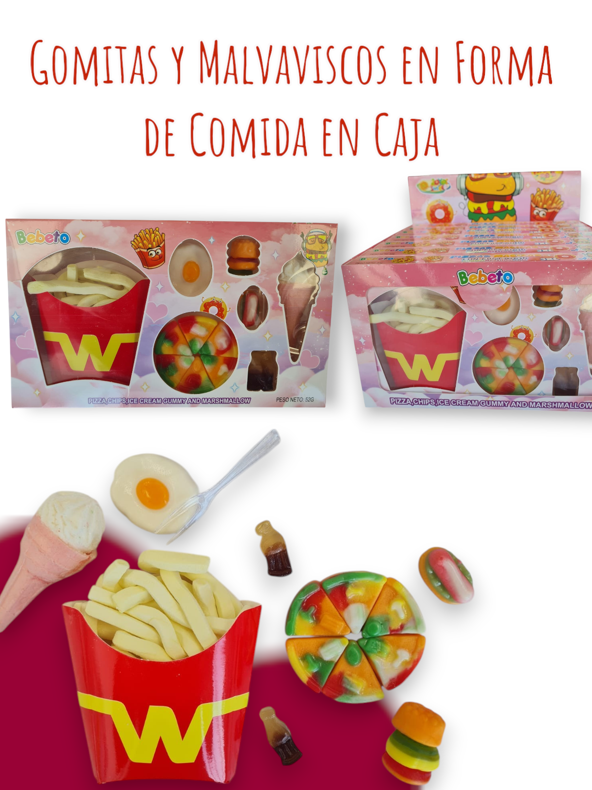 Gomitas y Malvaviscos en Forma de Comida en Caja 