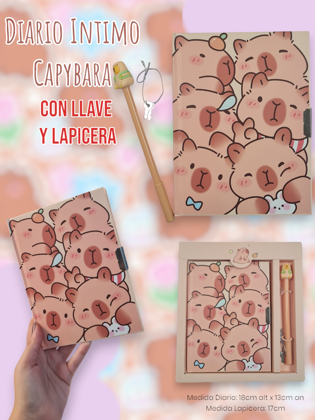 Diario Intimo Capybara con Llave y Lapicera