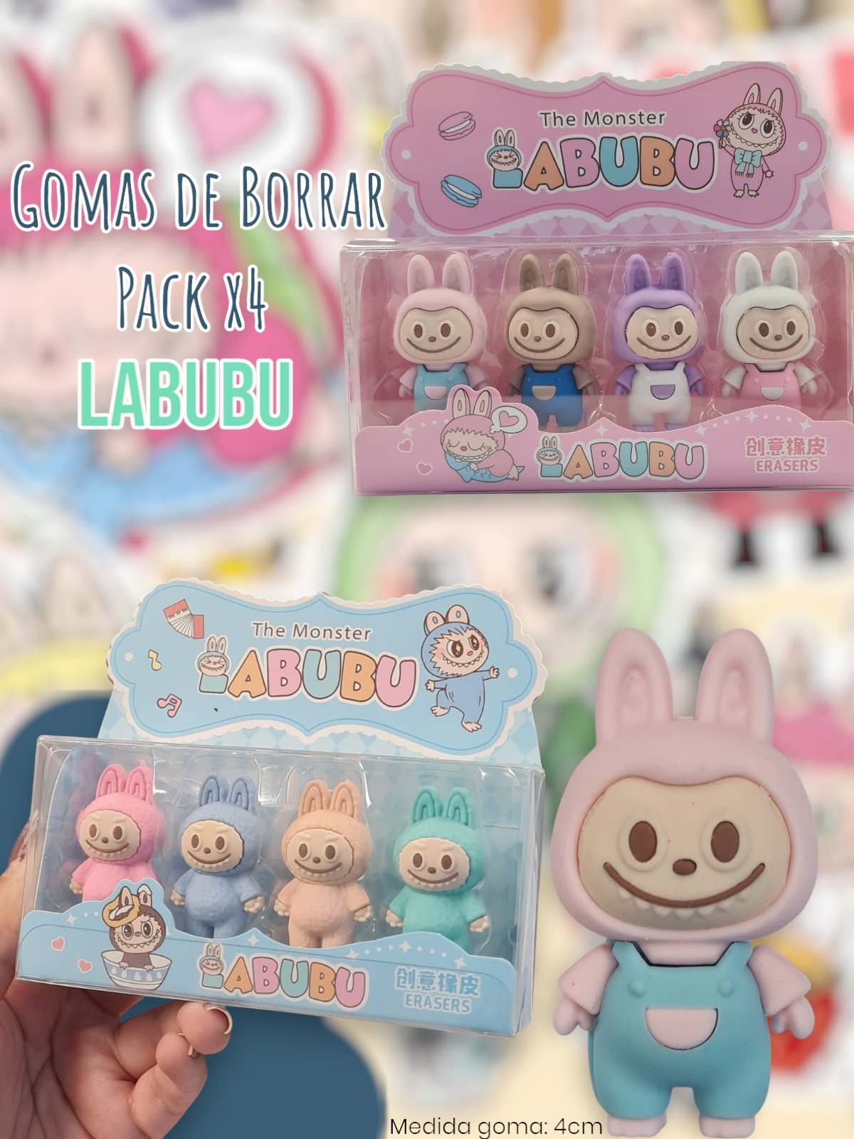 Gomas de Borrar Pack x4 Labubu 