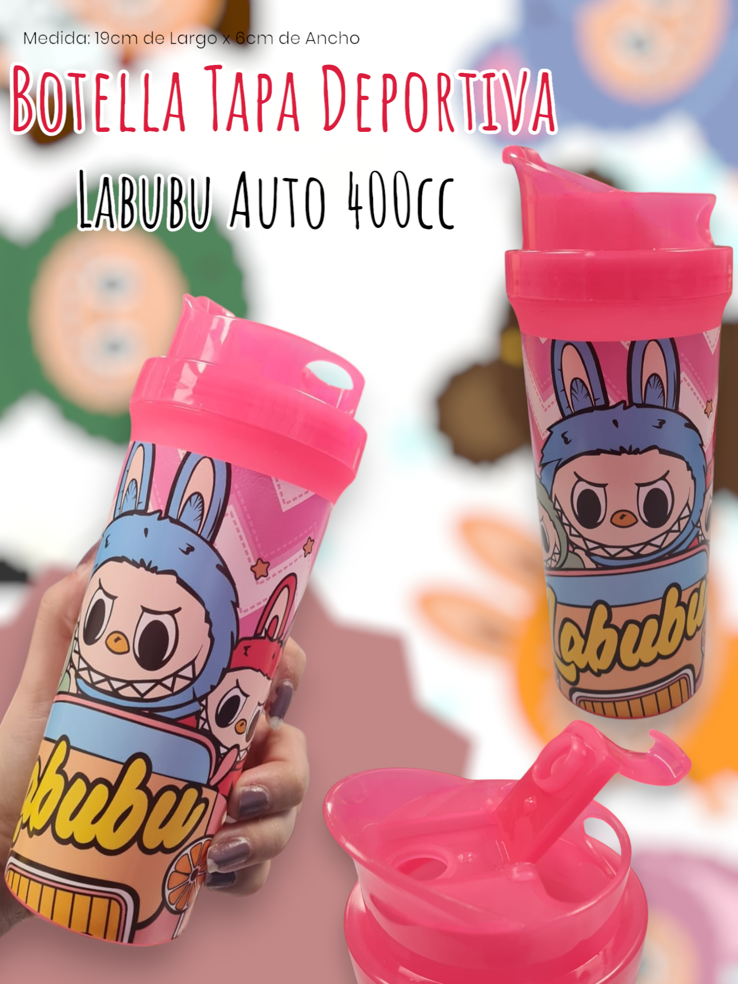 Botella Tapa Deportiva Labubu Auto 400cc