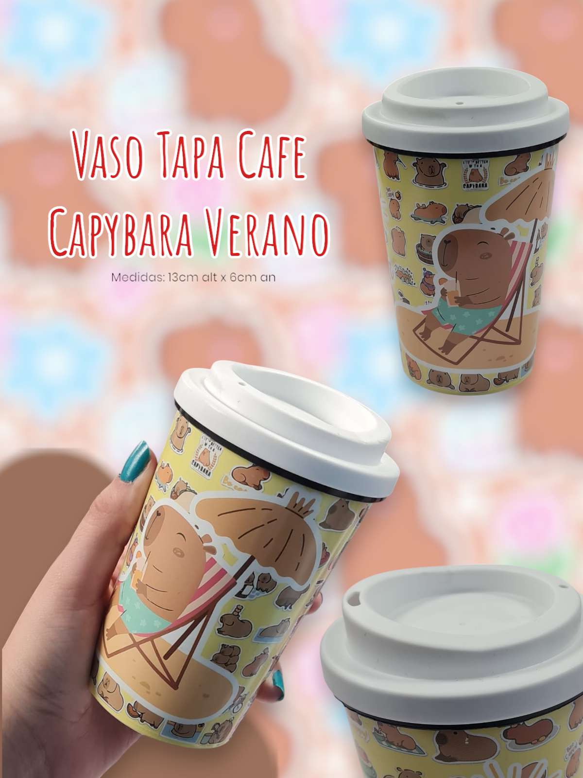 Vaso Tapa Cafe Capybara Verano 290cc