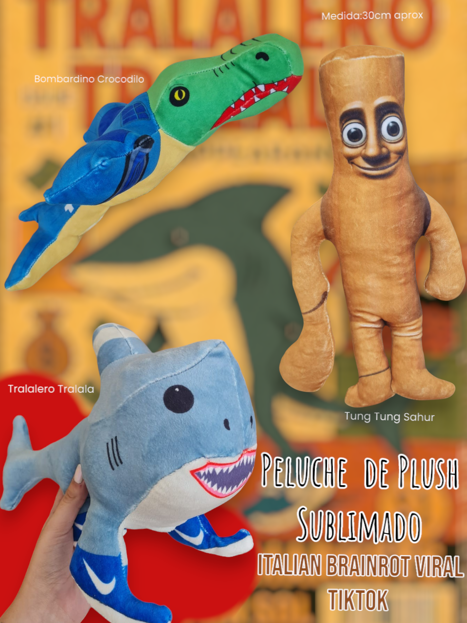 Peluche de Plush Sublimado Italian Brainrot Viral TikTok Tralalero