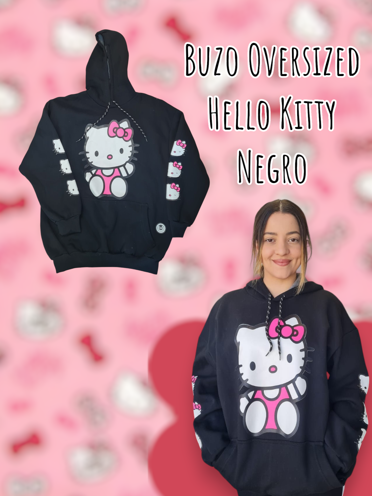 Buzo Oversized Hello Kitty Negro OUCHI
