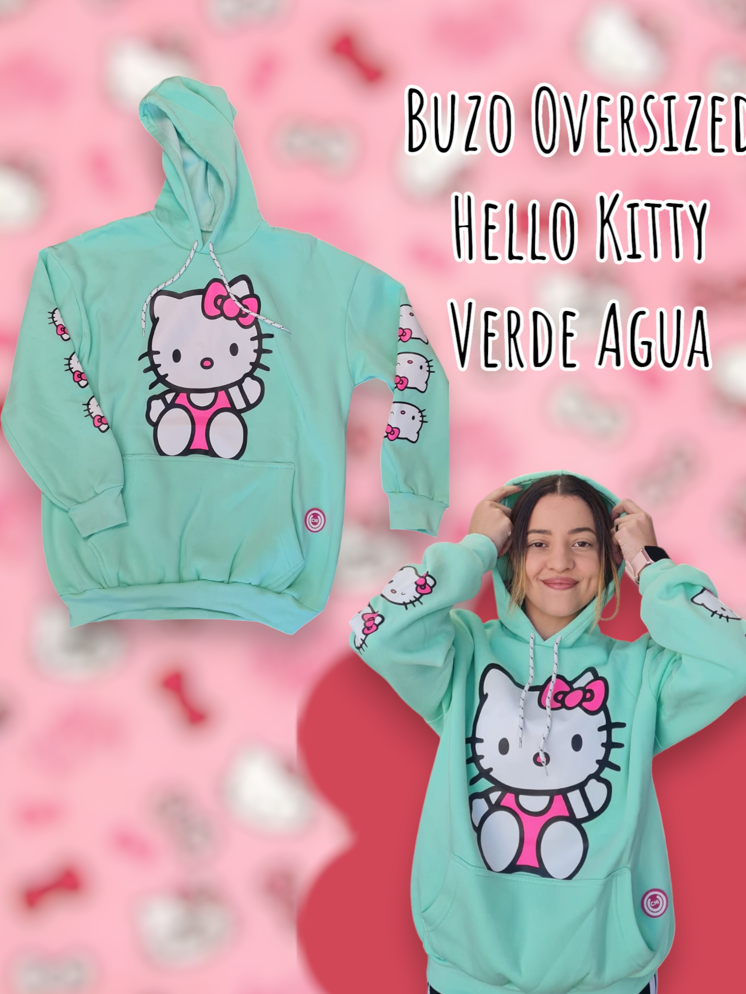 Buzo Oversized Hello Kitty Verde Agua OUCHI