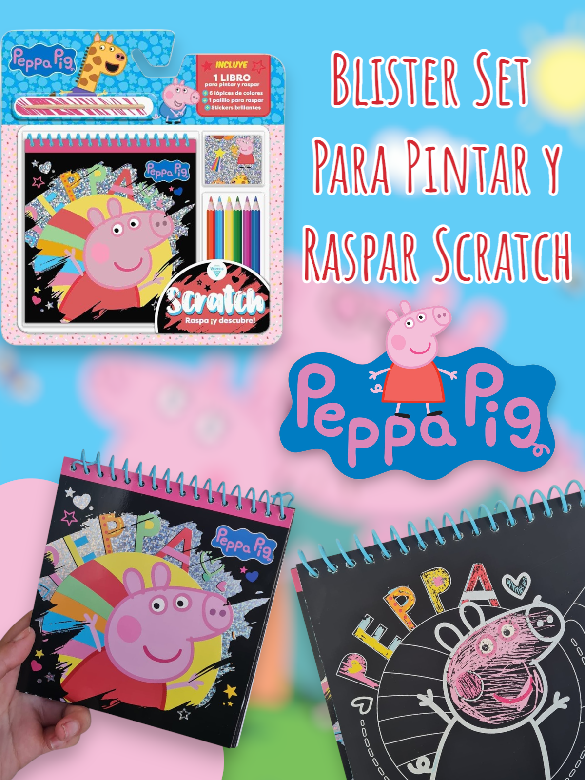 Blister Set Para Pintar y Raspar Scratch Peppa Pig 