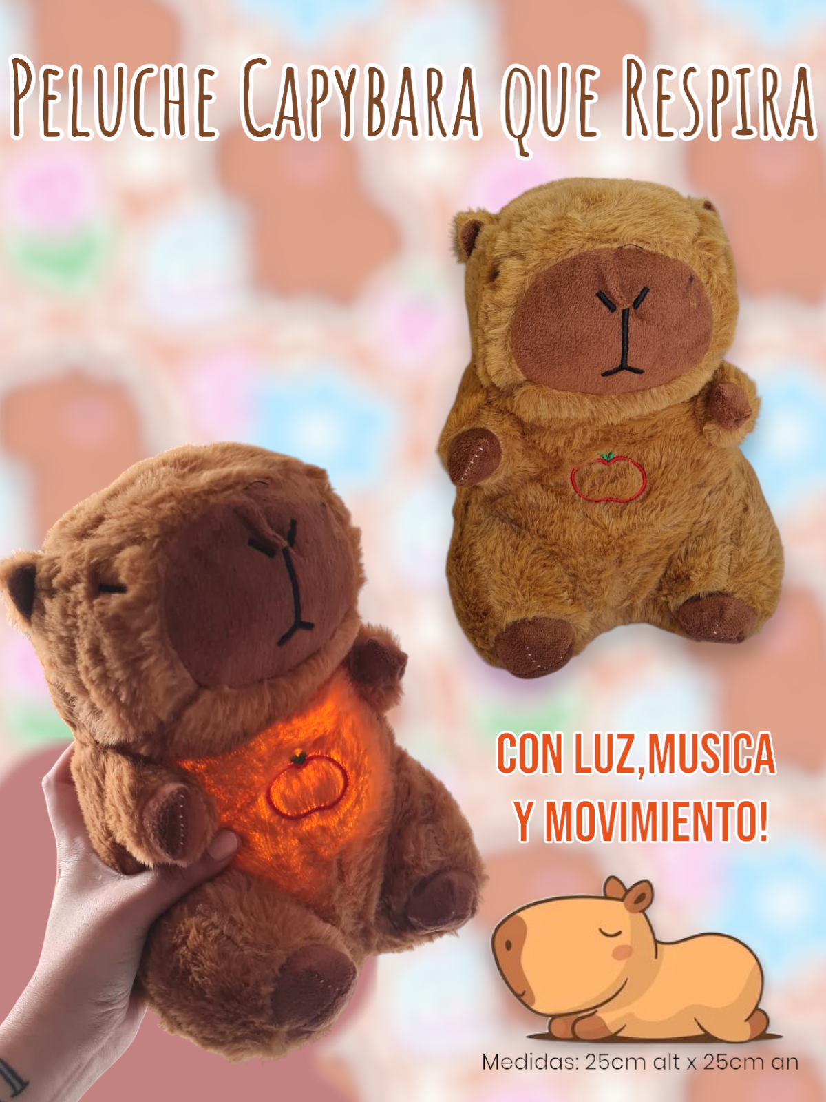Peluche Capybara Que Respira con Luz Musica y Movimiento 