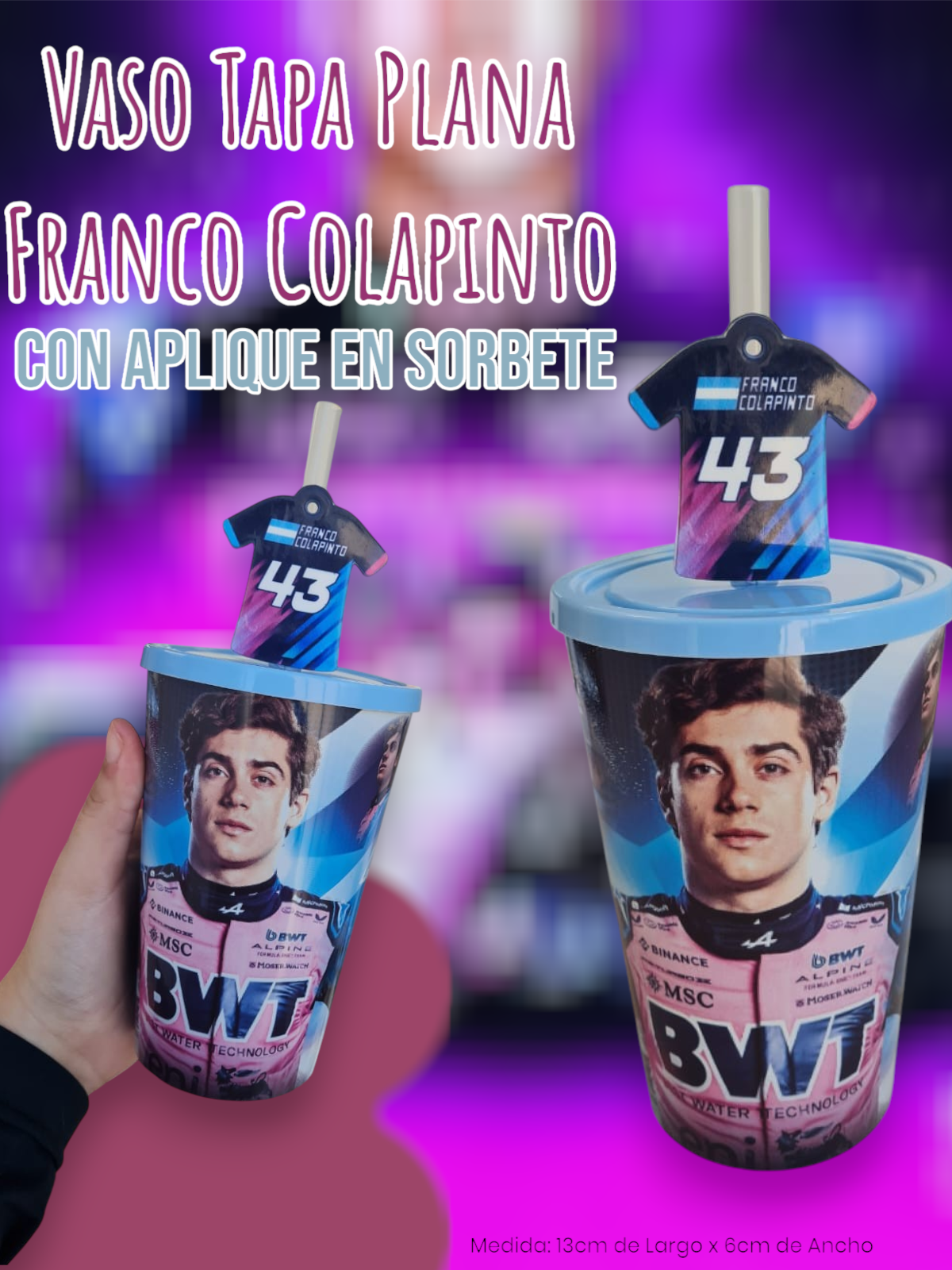 Vaso Tapa Plana Con Aplique en Sorbete Franco Colapinto