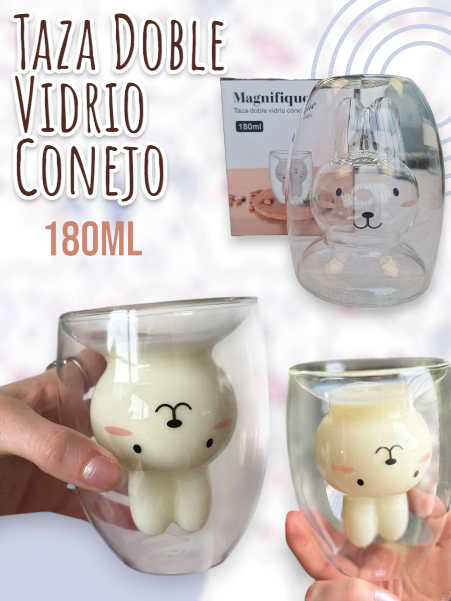 Taza Doble Vidrio Conejo 180ml 