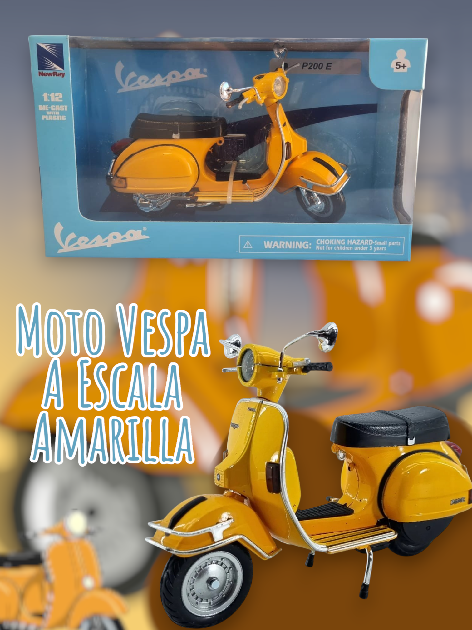 Moto Vespa NEWRAY Escala 1.12  Amarilla 