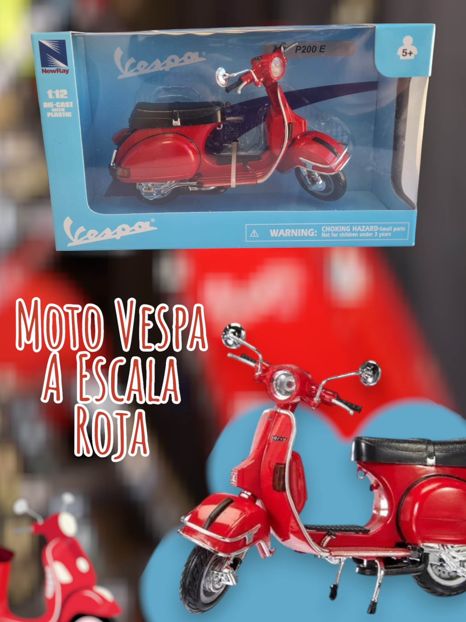 Moto Vespa NEWRAY Escala 1.12 Roja 