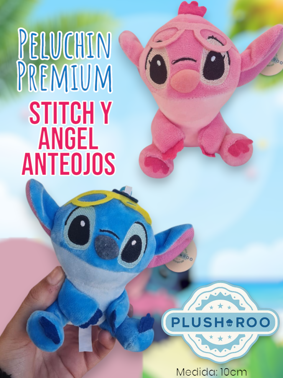 Peluchin Premium PLUSHAROO Stitch y Angel Anteojos 