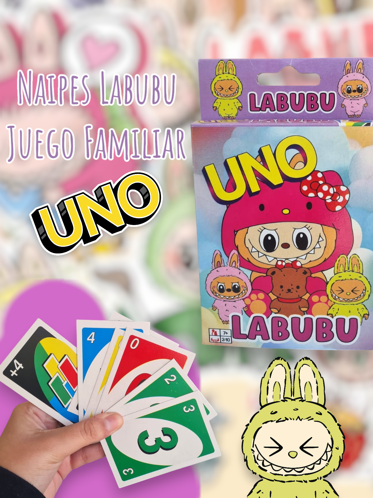 Naipes UNO Labubu Juego Familiar 
