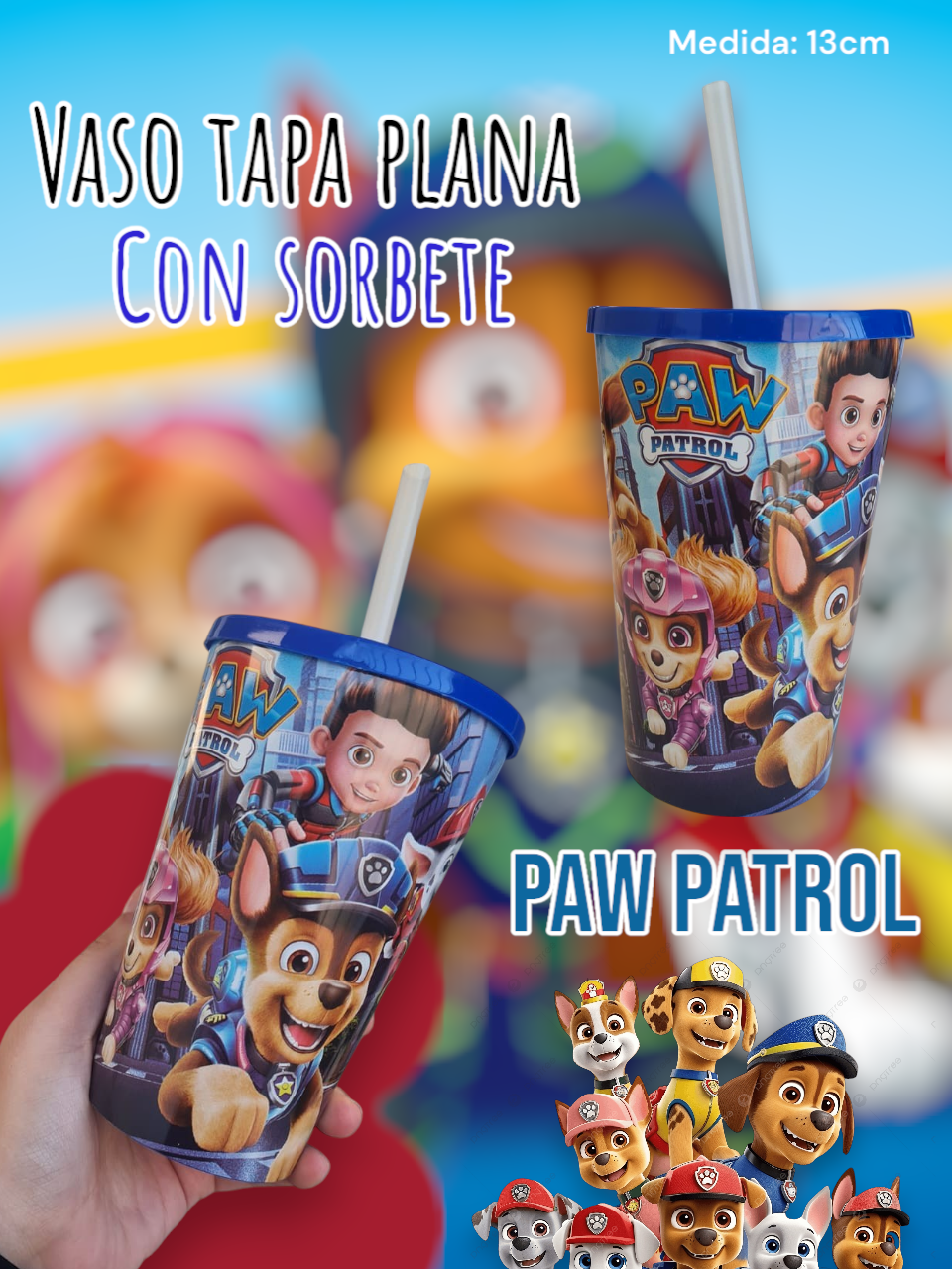 Vaso Tapa Plana Con Sorbete PawPatrol 