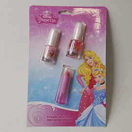 Set de 2 esmaltes y un labial Princesas en blister