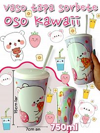 Vaso OSO KAWAI CON TAPA Y SORBETE 750ml