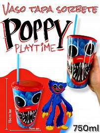 Vaso POPPY PLAY TIME CON TAPA Y SORBETE 750ml