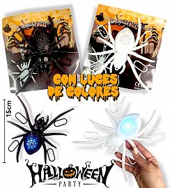 ARAÑA Decorativa Con luces de Colores 15cm Halloween