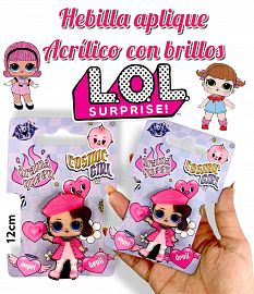 Hebilla Aplique Acrilico Con Brillos LOL 12cm en blister