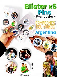 Blister de 6 PINS (Prendedor) CAMPEONES DEL MUNDO ARGENTINA