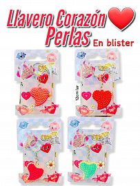  Llavero Corazon Perla en Carton blister Exhibidor