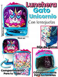 Lunchera GATO UNICORNIO Con Lentejuelas