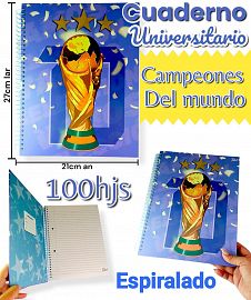 CUADERNO UNIVERSIATRIO CAMPEONES DEL MUNDO Espiralado TAPA DURA  27cm