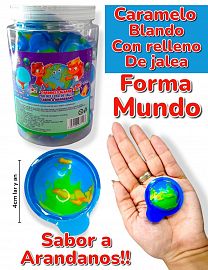Balde de Caramelo Forma Mundo Relleno Blando (Con Relleno de Jalea) Sabor a Arandanos