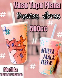 Vaso Tapa Plana BUENAS VIBRAS 500cc