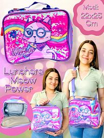 LUNCHERA MEOW POWER LENTEJUELAS GATITO (1 Compar)