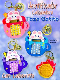 Llavero Identificador Calculadora Laberinto Taza Gatito 