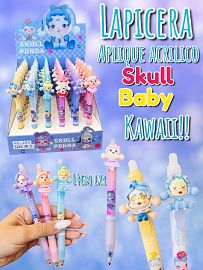 Lapicera Aplique Acrilico Skull Baby Kawaii 