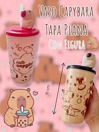 Vaso Capybara Tapa Plana con Figura